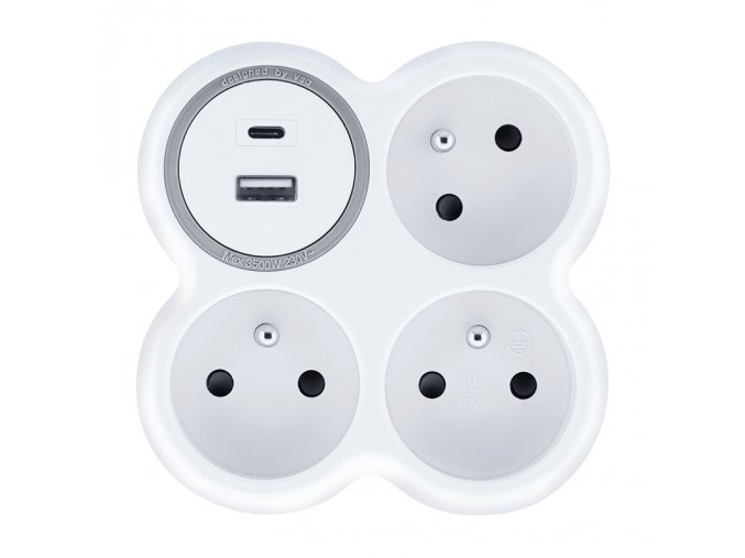 Solight rozbočka, 3x 15A, USB nabíječka A+C, bílá-šedá