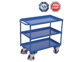 Policový vozík s madlem, Variofit, do 400 kg, 3 police s ohraněním (84 x 49 cm), modrá/antracit (Barva antracit RAL7016)