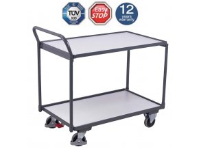 Antistatický policový vozík s madlem, Variofit, 2 police (83 x 49 cm), do 250 kg, modrá/antracit (Barva antracit RAL7016)