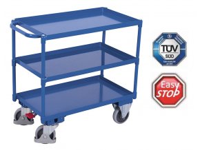 Policový vozík s madlem, Variofit, 3 police s ohraněním (99 x 69 cm), do 400 kg, modrá/antracit (Barva antracit RAL7016)