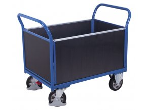 Plošinový vozík se dvěma madly a bočními stěnami s plnou výplní, Variofit, ložná plocha 99 x 65 cm, do 1 000 kg, modrá/antracit (Barva antracit RAL7016)