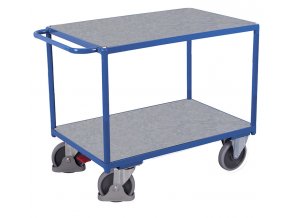 Policový vozík s madlem, 2 police, Variofit, užitná plocha 100 x 70 cm, do 500 kg, modrá/antracit (Barva antracit RAL7016)