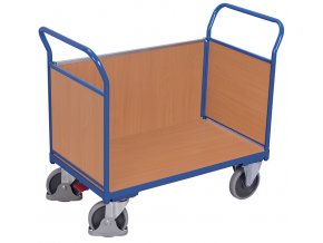 Plošinový vozík se dvěma madly a boční stěnou s plnou výplní, Variofit, ložná plocha 85 x 47 cm, do 400 kg, modrá/antracit (Barva antracit RAL7016)