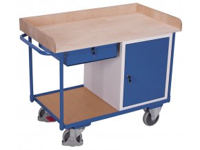 Dílenský vozík, 1 zásuvka a skříňka, Variofit, do 400 kg, š x h x v: 122 x 64 x 95,5 cm, modrá/antracit (Barva antracit RAL7016)
