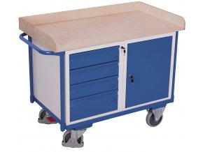 Dílenský vozík, 4 zásuvky a skříňka, Variofit, do 400 kg, š x h x v: 122 x 64 x 95,5 cm, modrá/antracit (Barva antracit RAL7016)