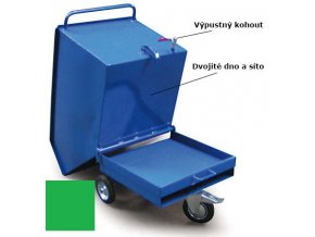 Výklopný vozík na špony, třísky 250 litrů, var, s kohoutem, zelený