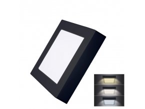 Solight LED mini panel CCT, přisazený, 12W, 900lm, 3000K, 4000K, 6000K, čtvercový, černá barva