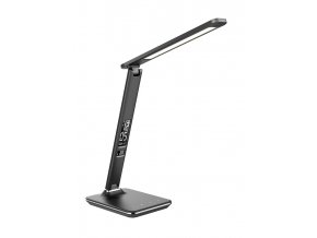 Solight LED stolní lampička s displejem, 9W, volba teploty světla, kůže, černá