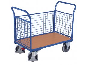 Plošinový vozík se dvěma madly a boční stěnou mřížovanou, Variofit, do 500 kg, 119 x 70 x 101,5 mm, modrá/antracit (Barva antracit RAL7016)