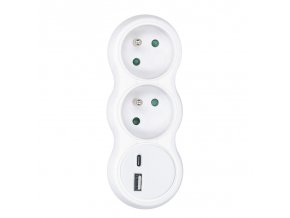 Solight rozbočka s USB A+C nabíječkou, 2 x 10A, bílá