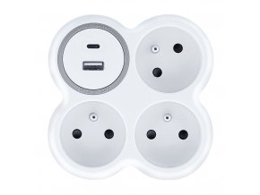 Solight rozbočka, 3x 15A, USB nabíječka A+C, bílá-šedá