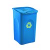 Modrý plastový odpadkový koš na tříděný odpad 50 l s víkem a symbolem recyklace