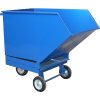 Výklopný kontejner na špony a třísky na kolečkách – modrý průmyslový vozík