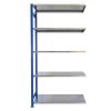Kovový bezšroubový regál, přístavbový, 200 x 100 x 40 cm, 160 kg/police, 5 polic, modrý