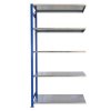 Kovový bezšroubový regál, přístavbový, 200 x 100 x 50 cm, 150 kg/police, 5 polic, modrý