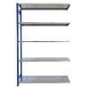 Kovový bezšroubový regál, přístavbový, 200 x 130 x 50 cm, 100 kg/police, 5 polic, modrý