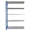 Kovový bezšroubový regál, přístavbový, 200 x 130 x 60 cm, 90 kg/police, 5 polic, modrý