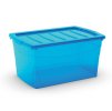 Plastový úložný box s víkem na klip, průhledný, modrá, 50 l