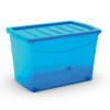 Plastový úložný box s víkem na klip, průhledný, modrá, 60 l
