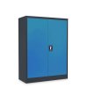 Plechová dílenská skříň montovaná, 1200 x 900 x 400 mm, 2 police, černá-modrá