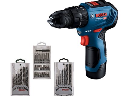 BOSCH GSB 12V-30 aku příklepová vrtačka + sada příslušenství (39 ks)