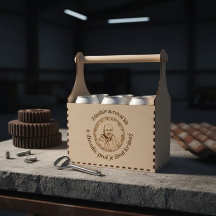 Dřevěný box na pivo s gravírováním a vlastním textem pro 6 piv