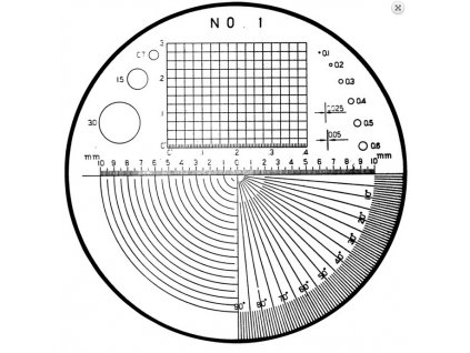Měřicí destička NO1 - polární úhly, úhly, poloměry