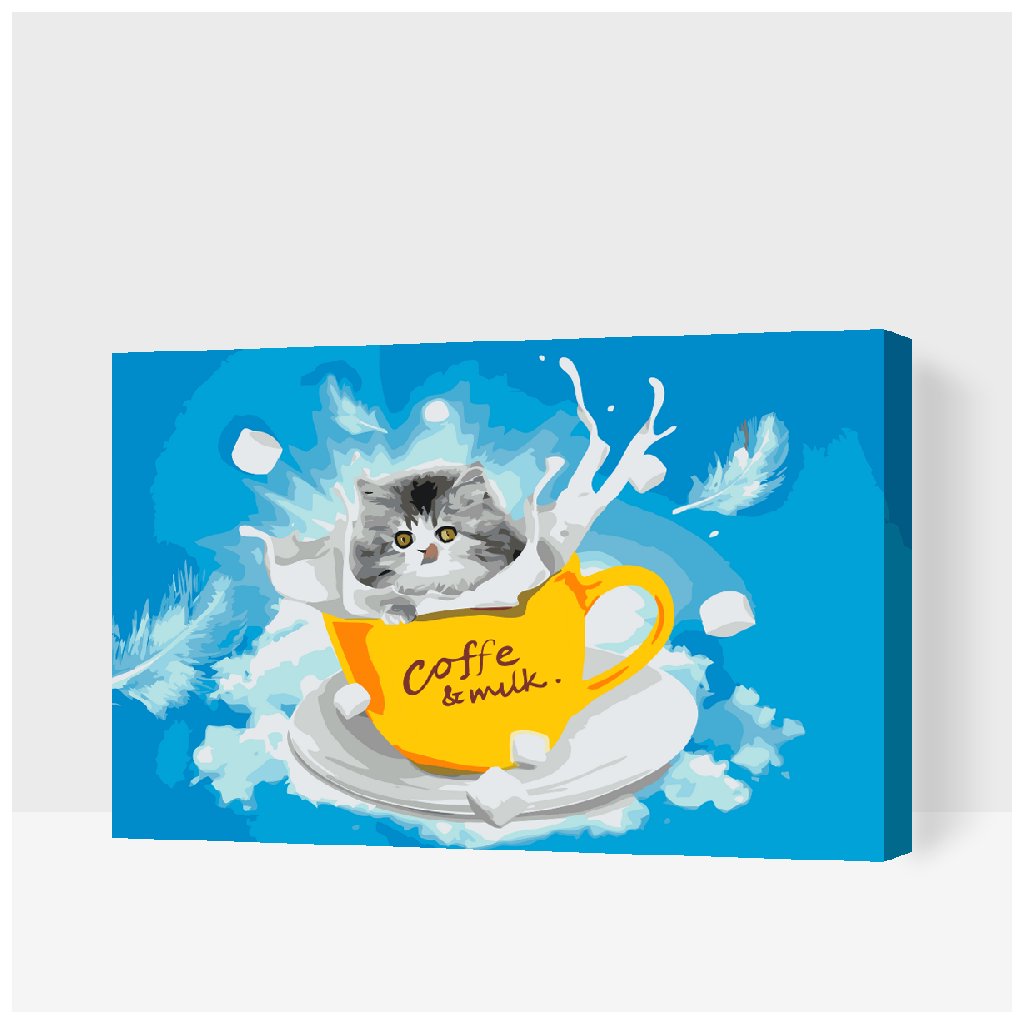 Dipingere con i numeri – Gattino in una tazza di latte