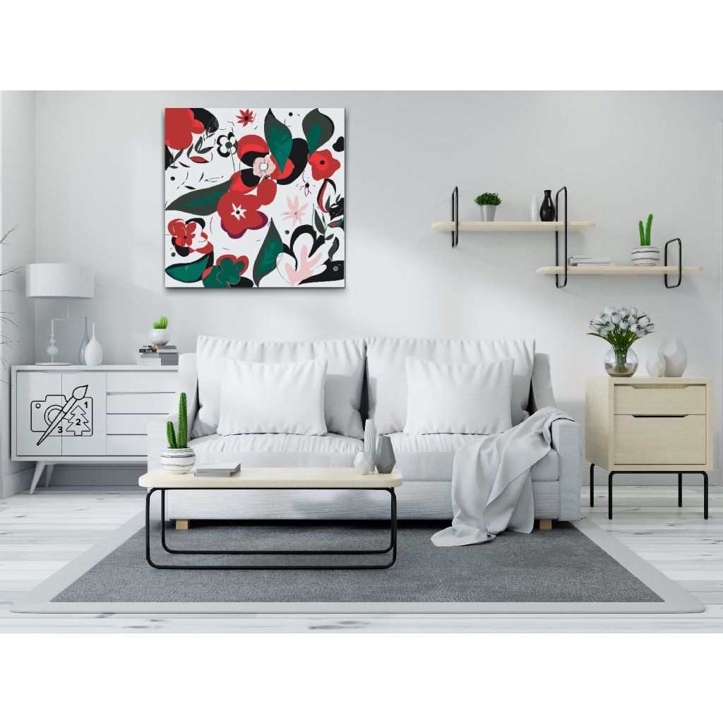 Kit Pittura Ad Olio Con Numeri YEESAM ART – Fiori Rossi Astratti Su Tela 50x40 Cm Con Lente D'ingrandimento Inclusa (con O Senza Telaio)