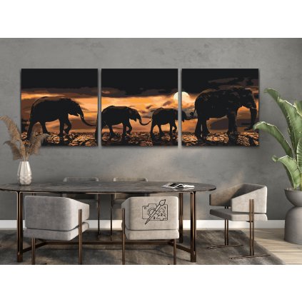 Dipingere con i numeri – Elefante a passeggio nella savana (set di 3pz)