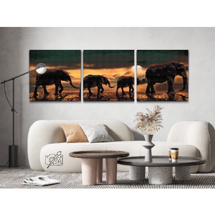 Pittura diamante - Elefante a passeggio nella savana (set di 3pz)