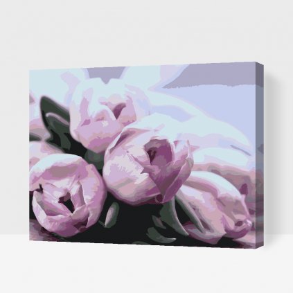 Dipingere con i numeri – Tulipani viola sul tavolo