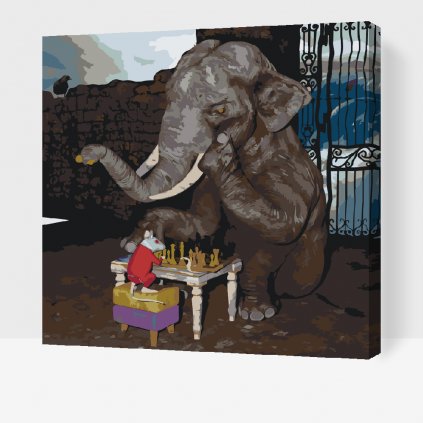 Dipingere con i numeri – Elefante e topo giocano a scacchi
