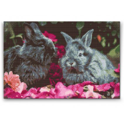 Pittura diamanti - Conigli tra i fiori