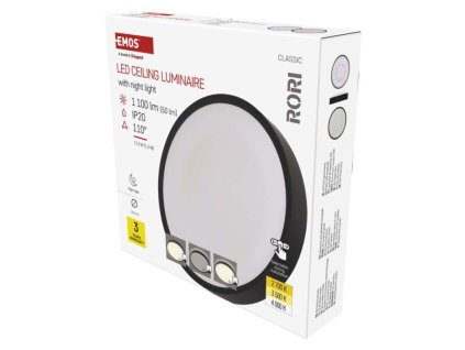 LED přisazené svítidlo RORI kruhové, černé, 17W, se změnou CCT