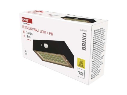 Solární LED svítidlo BRIXO s pohybovým čidlem, černé, neutrální bílá