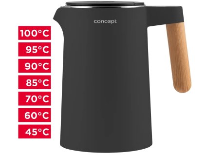 CONCEPT Rychlovarná konvice s regulací teploty 1,5 l Salt & Pepper, antracitová RK3302