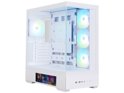 Zalman skříň P40 DS / ATX / 4x120mm ARGB fan / 2xUSB 3.0 / USB-C / displej / panoramatická / bílá P40 DS White