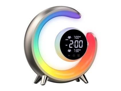 IMMAX LED noční lampička PEACOCK s hodinami/ RGB světlo/ 20W/ 400lm/ 5V/2,1A/ USB port/ zlatá 08981L