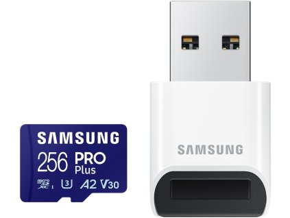 SAMSUNG PRO Plus MicroSDXC 256GB + USB Adaptér / CL11 UHS-I U3 / A2 / V31 MB-MD256SB/WW