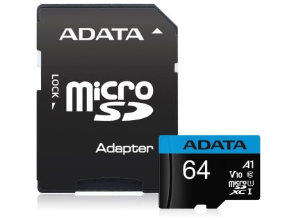 ADATA Premier 64GB microSDXC / UHS-I CLASS10 A1 / 85/25 MB/s / + adaptér AUSDX64GUICL10A1-RA1