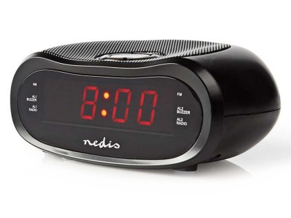 NEDIS digitální budík s rádiem/ LED displej/ AM/ FM/ funkce odloženého buzení/ časovač vypnutí/ 2 alarmy/ černý CLAR001BK
