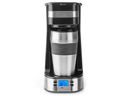 NEDIS kávovar/ na jeden šálek/ dvoustěnný cestovní hrnek/ kapacita 0,42 l/ časovač/ černý KACM310FBK