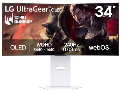 LG monitor zakřivený 34GX90SA-W 34 " OLED/3440x1440/21:9/275cd/m2/240 HZ/0,03ms/ DP/HDMI/USB-C/LAN/7Wx2/výškově stav. 34GX90SA-W.AEU