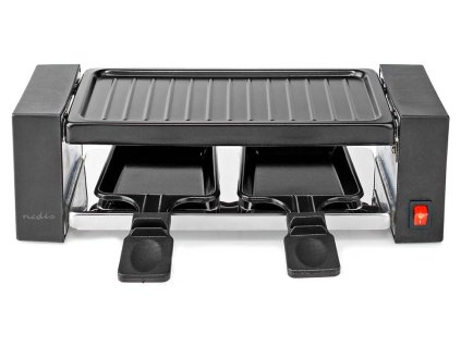 NEDIS gurmánský raclette gril/ obdélníkový/ grilovací deska 23 x 10 cm/ pro 2 osoby/ špachtle/ nepřilnavý povrch/ černý FCRA210FBK2