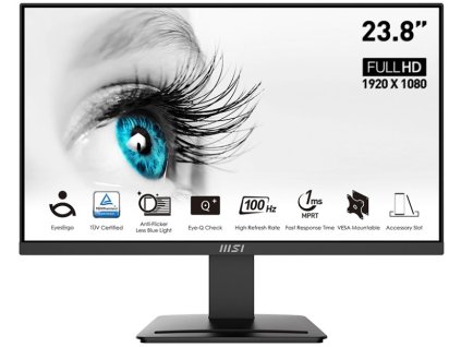 MSI PRO MP2412/ 23,8"/ 1920x1080/ VA/ 1ms/ 100Hz/ 300cd/m2/ 4000:1/ HDMI/ DP/ VESA/ černý PRO MP2412