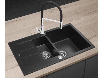 CONCEPT Granitový dřez s vaničkou a odkapem DG205C60bc Cubis ČERNÝ