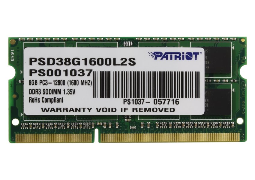 PATRIOT Ultrabook 8GB DDR3 1600MHz / SO-DIMM / CL11 / PC3-12800 / 1,35V PSD38G1600L2S