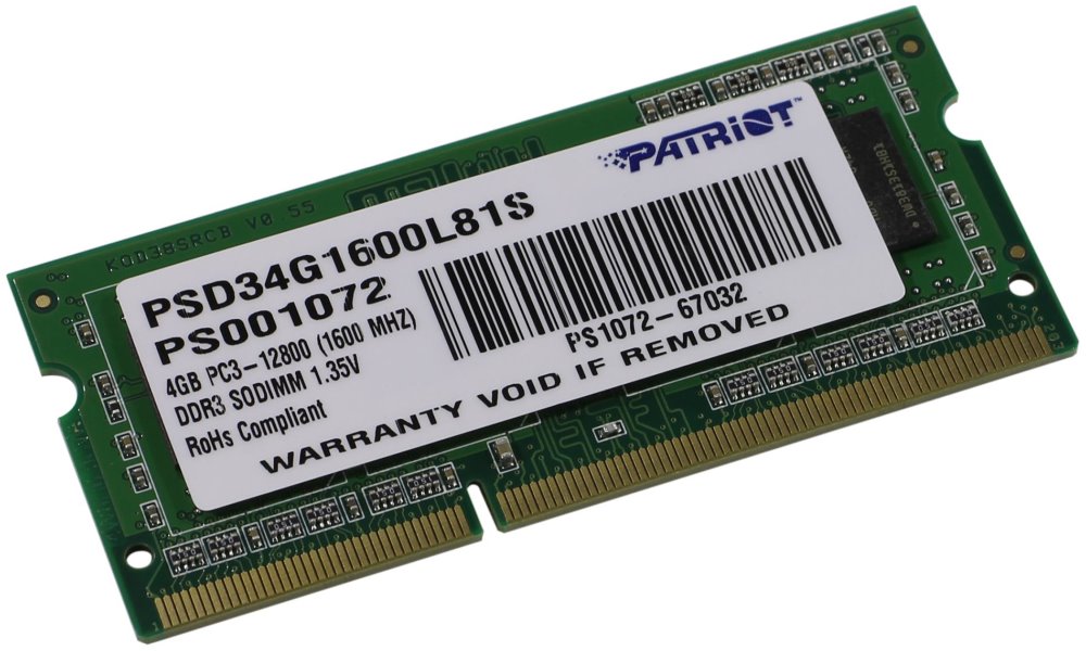 PATRIOT Ultrabook 4GB DDR3 1600MHz / SO-DIMM / CL11 / PC3-12800 PSD34G1600L81S