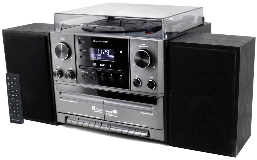 Soundmaster Elite line MCD5600SW/ Gramofon/ CD/ 2x kazeta/ BT/ DAB+/ MP3/ 2x5W/ Stříbrno-černá MCD5600SW